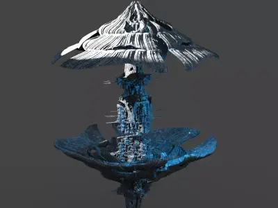 Alien lighthouse Ship 3 Low-poly 3D model
