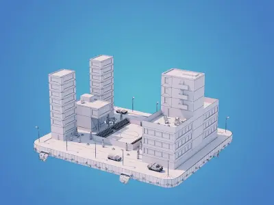 Low Poly City Block Low-poly 3D model