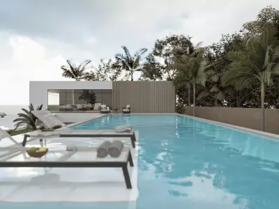 Minimalist Modern House Exterior with Pool Lumion Ready Scene 3D model