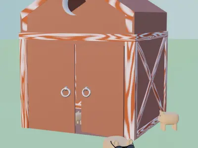 3D Pig With House And Two Pigs Low-poly 3D model