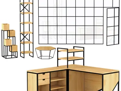 Furniture set 01 Furniture made of metal and wood 3D model