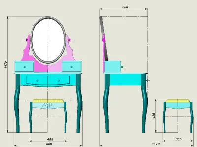 Dressing table with Led lighting and with a chair   3D model