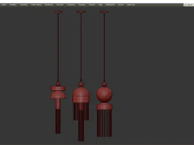 PLEIADES three hanging lamps with metal and glass Low-poly 3D model