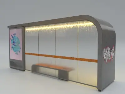 Cyberpunk Bus Shelter Low-poly 3D model