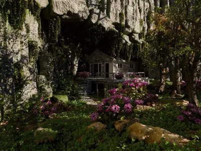 Cabin in woods Scene 3D model