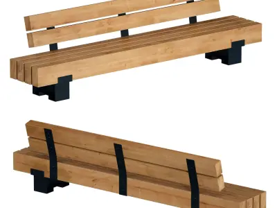 Wooden bench made of timber 3D model