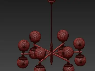 Wide Antique Brass Chandelier and pendant lamps 2 3D model