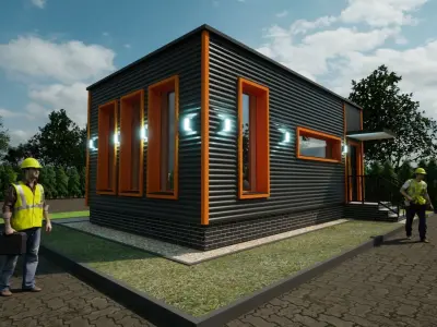 a container style building 3D model