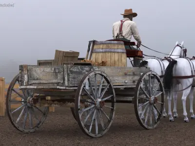  Gold Rush Miner with Wagon and Horses 