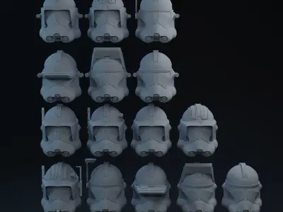 Phase 2 Clone Helmets and Vent Cut Options one-twelfth Scale 3D print model