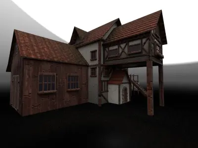 Stylised Water Mill  Low-poly 3D model