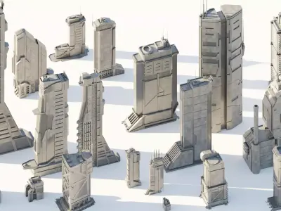 Scifi Building Textured Asset set 3D model