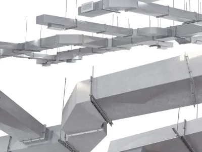 Ventilation system with pipes and fittings 3D model