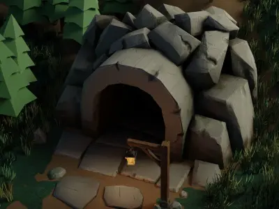Stylized Cave Low-poly 3D model