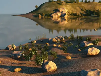 River Landscape and Boat 3D model