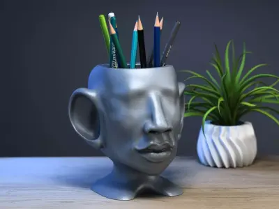 Modern human bust pen holder Perfect Gamer Gift 3D print model
