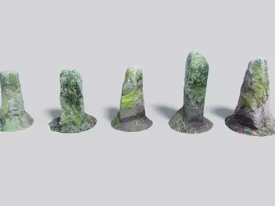 Way Markers - Standing Stone Posts  - 5 Low Poly Photo-Scans Low-poly 3D model