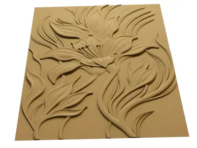 Decorative Floral Relief Wall Decor Set STL Mural CNC 391 3D model