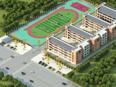 Contemporary School Campus Masterplan 3D model