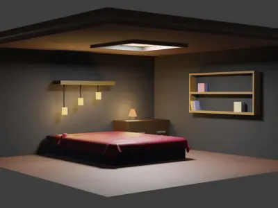 Bedroom room with bed and lamps 3D model