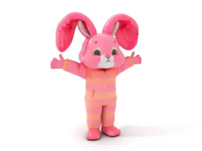 Pink Furry Bunny Character Model Rigged and Animated Low-poly 3D model
