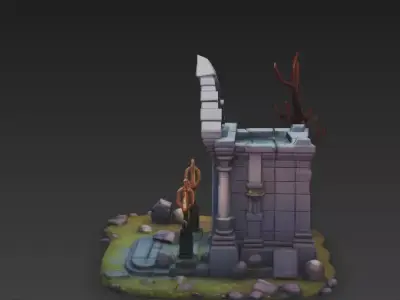 Haunted Crypt 3D Model - Stylized Gothic Graveyard Environment  3D model