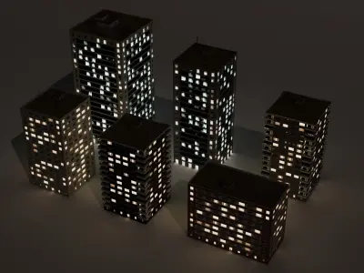 Buildings mid-rise Low-poly 3D model