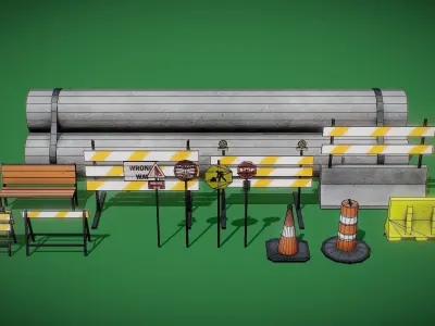 Road Assets for mobile game and AR app Low-poly 3D model