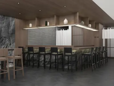 Japanese restaurant 3D interior scene 3D model