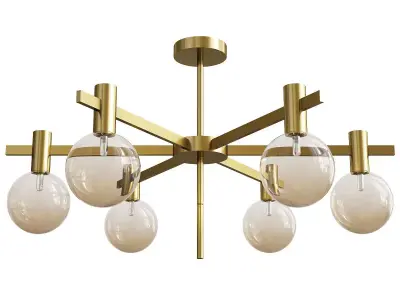 6 Bulb Brass Hanging Lamp Kit with Radial Design Low-poly 3D model