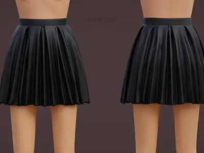 Pleated Leather Mini Skirt 3D model 3D model