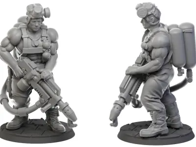Flammer two figures with guns 3D print model