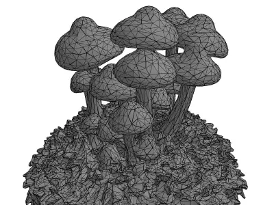 Glowing Fantasy Mushrooms on Moss Low-poly 3D model