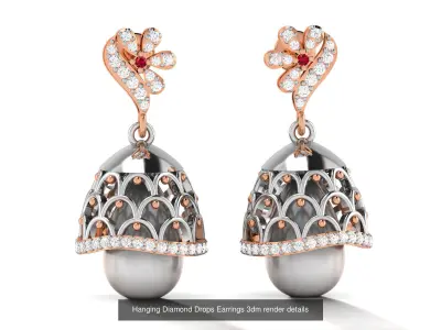 44 Hanging Diamond Drops Earrings 3dm render details 3D Model Pack