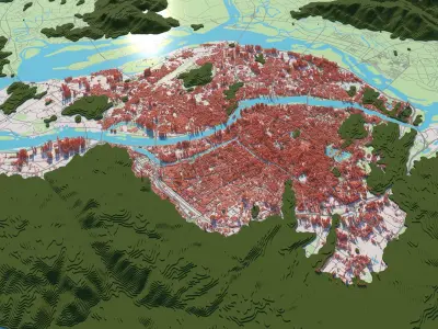Fuzhou City urban planning maquett building Topography 3D model 3D model