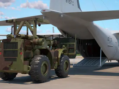  Forklift Loads Cargo to the Lockheed C 130 Hercules 