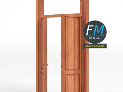 Wooden door with transom window 3D model