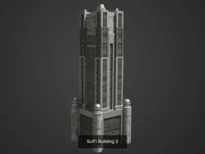 SciFi Building Low Poly 3D Model Pack