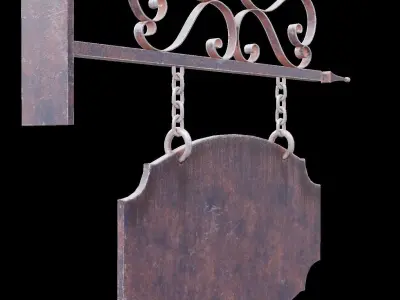Signboard 2 old rusty sign hanging on wall Low-poly 3D model