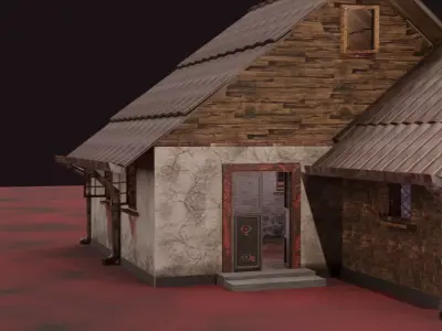 Horror house with Second Floor Bathroom human organs Artifacts Low-poly 3D model