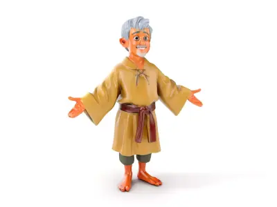 Elderly Villager Character Rigged and Animated Low-poly 3D model