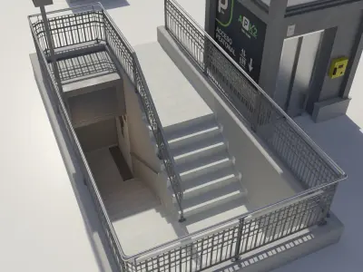 Underground entrance to the parking with stairs and elevator 3D model