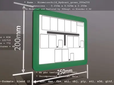 Hinweisschild Hydrant gruen 200x250mm Low-poly 3D model