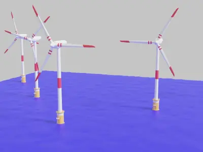 Offshore Wind Turbine Low-poly 3D model