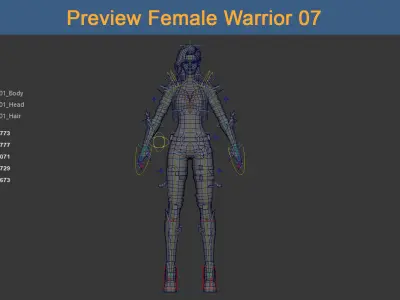 Character Female Warriors 07 - Ready for game Low-poly 3D model