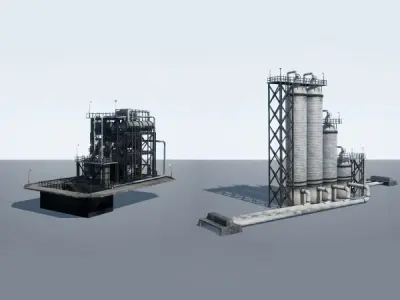 Oil Refinery Pack Low-poly 3D model