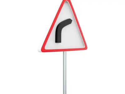  3d cartoon right-hand bend ahead road sign icon 3D model