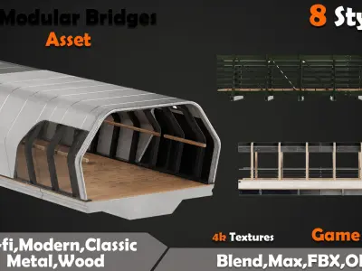 Modular Bridges Asset Low-poly 3D model
