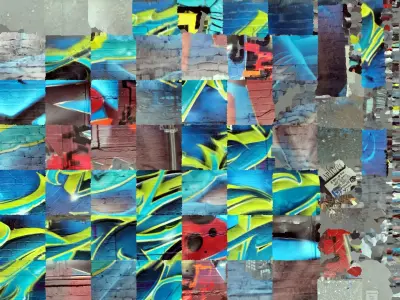 blue graffiti writing on wall raw scan 3D model
