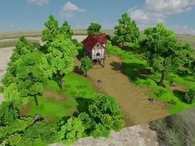 Medieval House With Environment Low-poly 3D model